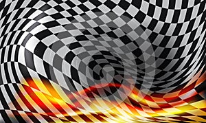 Checkered flag background and red flames