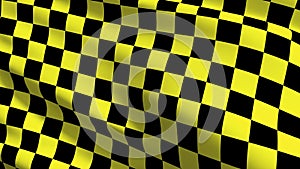 Checkered flag. Black and yellow square color. 3D rendering illustration of waving sign. illusion pattern background