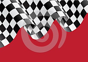 Checkered flag flying on red vector.