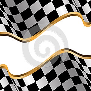 Checkered flag gold line and white vector.