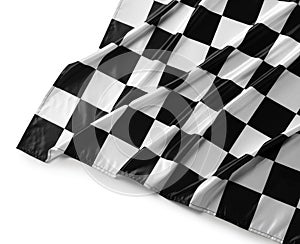 Checkered flag isolated on white, top view