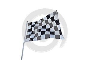 Checkered flag old condition on flagpole The concept of flags are waving and moving.which isolated on a white background