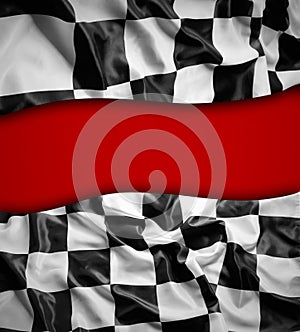 Checkered flag on red