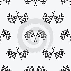 Checkered Flag seamless pattern, racing flags icon and finish ribbon. Sport auto, speed and success, competition and winner, race