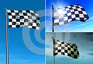 Checkered flag waving on the wind