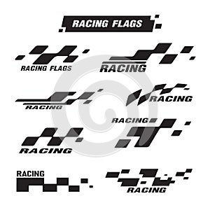 Checkered Flags Set, Racing Flags Icon. Race Car Victory logo. Vector