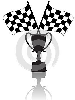 Checkered Flags and Victory Trophy
