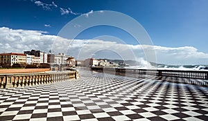 Checkered floor in city square