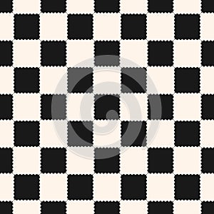 Checkered geometric seamless pattern with jagged squares. Chess background.