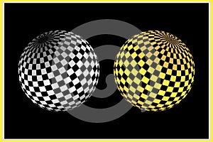 Checkered Globes Set in silver and gold colours. Black background
