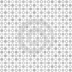 Checkered grey dot pattern with rings. Seamless vector background