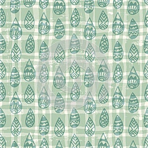 Checkered grunge abstract seamless pattern with doodle rain drops.