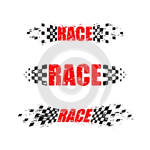 Checkered grunge race flags set