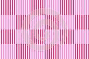 Checkered pattern with vertical striped lines, rose pink and red colors on pale pink background. Flat design vector illustration,