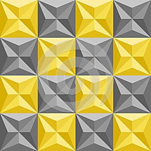 Checkered Patterns 3D Shapes Triangles Squares Yellow And Gray