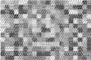 Checkered pixel pattern with bitmap game texture. Squared geometric dither vector graphic. Retro digital glitch halftone photo