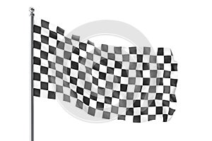 Checkered race flag. Finishing checkered flag, 3d rendering isolated on white background