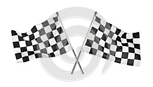 Checkered racing finish flags on white background