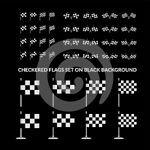 Checkered racing flag. Vector set illustration on black