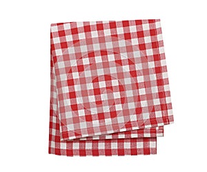 Checkered red kitchen towel.Picnic cloth,dishtowel.Folded napkin.Tablecloth