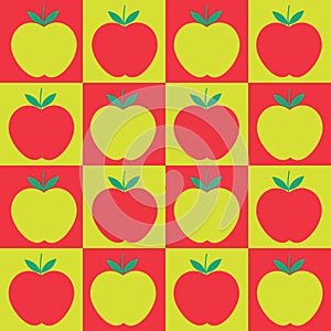 Checkered red and yellow minimalist apples seamless pattern