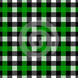 Checkered scottish seamless pattern, Tartan background, Buffalo plaid pattern, Green black and white background Vector