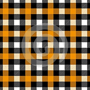 Checkered scottish seamless pattern, Tartan background, Buffalo plaid pattern. Orange black and white background Vector