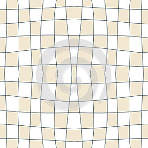 Checkered seamless background with distorted squares. Trippy grid retro checkerboard pattern in 1970s style.