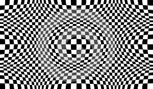 Checkered seamless pattern with optical illusion of spherical volume, black and white geometric abstract background, chess board photo