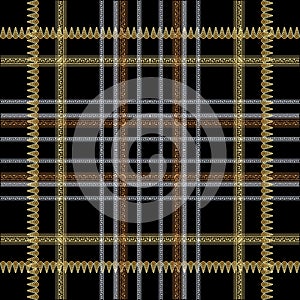 Checkered striped greek vector seamless pattern. Ornamental tartan background. Repeat plaid backdrop. Greek key meanders ornament