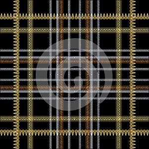 Checkered striped greek vector seamless pattern. Ornamental tartan background. Repeat plaid backdrop. Greek key meanders ornament photo