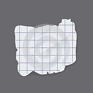 Checkered Torn Paper Piece. Isolated Fragmented Notepad Sheet With A Grid Pattern, Displaying Jagged, Irregular Edges