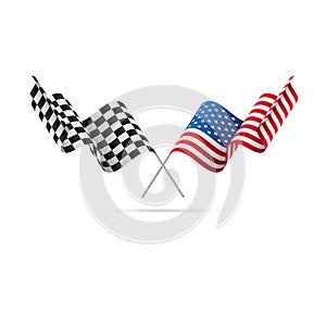 Checkered and USA flags. Vector illustration.