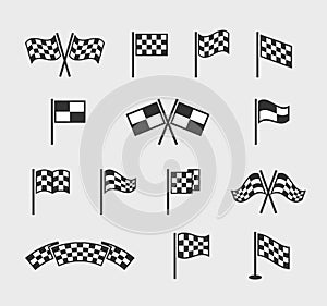 Checkered vector flags. Racing waving finish and start line flag set isolated on white background