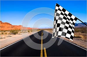 Checkered waving flag on background. Concept photo