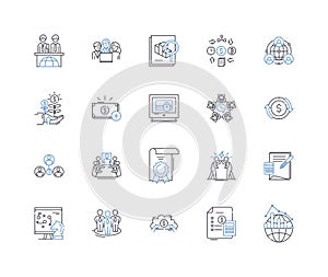 Checking account line icons collection. Balance, Transactions, Withdrawals, Deposits, Overdraft, Interest, Fees vector