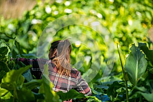 checking crop health in a field on a ranch