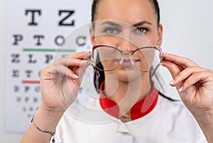 Checking eye vision at optical lab