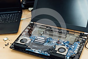 Checking a notebook laptop for repair at shop