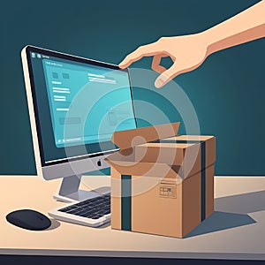 Checking Online Order with Box and Computer