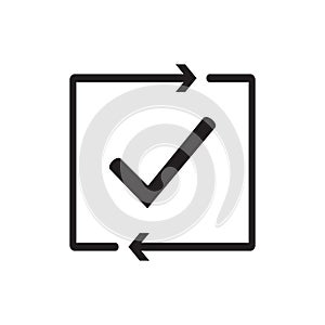 Checking process icon. Successfully checked. Approved. Testing. Checkmark. Check mark with arrows. Verification and validation.