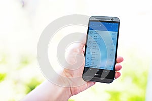 Checking weather on smartphone