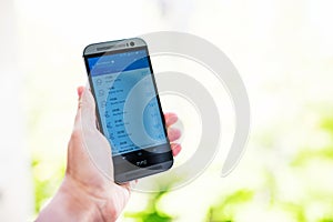 Checking weather on smartphone