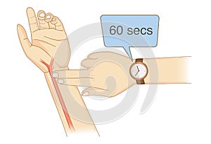Checking Your Heart Rate Manually with place two fingers and wristwatch. photo