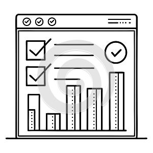 Checklist and Bar Graphs on Computer Screen for Project Management and Data Analysis