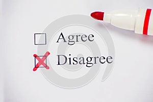 Checklist box - Agree and Disagree. Check form concept