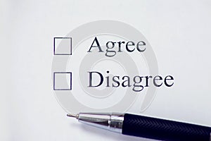 Checklist box - Agree, Disagree. Check form concept