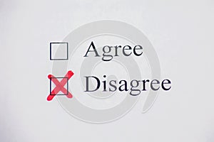 Checklist box - Agree, Disagree. Check form concept