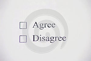Checklist box - Agree and Disagree. Check form concept