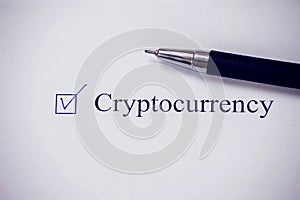 Checklist box - Ctyptocurrency concept on white paper
